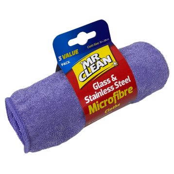Mr Clean Glass & Stainless Steel Microfibre Cloths 3PK